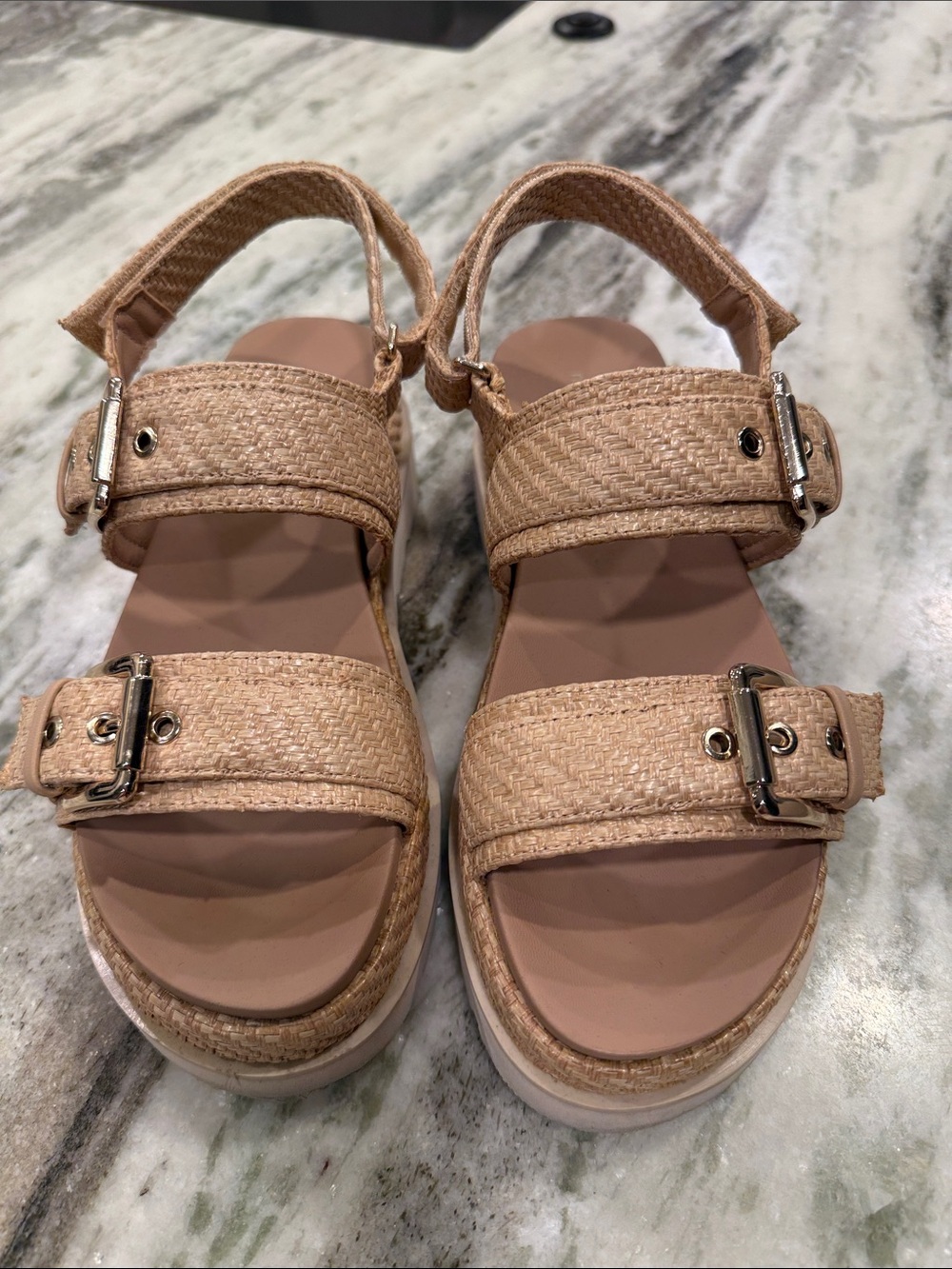 Madden Girl Woven Platform Sandals in Natural Tan